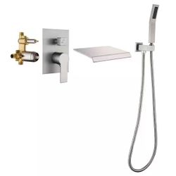 FLG Single-Handle Wall-Mount Roman Tub Faucet with Hand Shower in Brushed Nickel