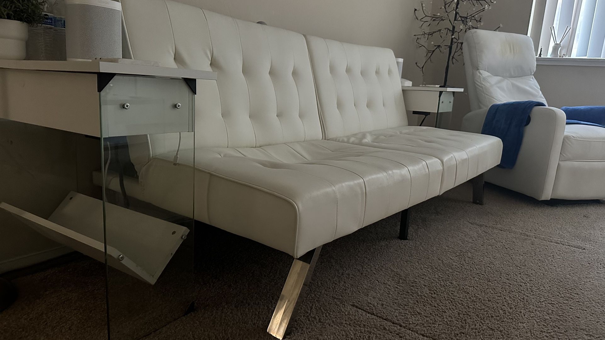White Futon Bed Faux Leather