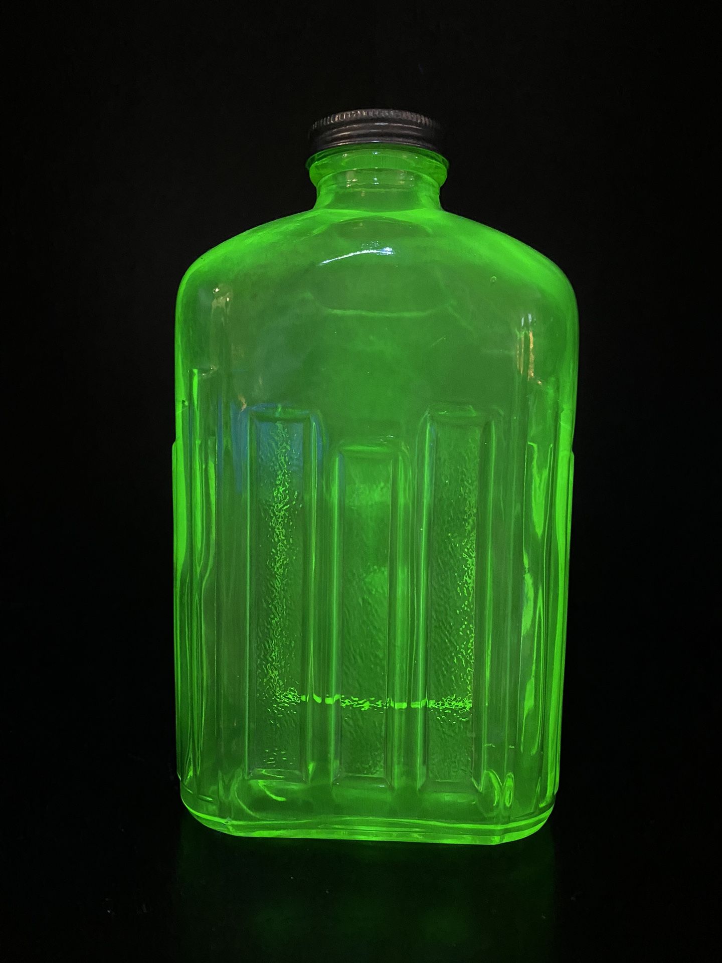 Antique Vintage Uranium Vaseline Green Glass Refrigerator Water Bottle Art Deco