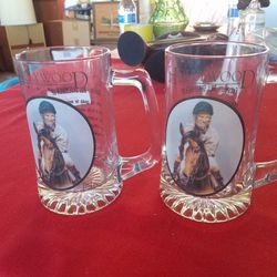 Set of Two Hollywood Park Glass Stein/Mug Exceller-Bill Shoemaker by Fred Stone A64V815
