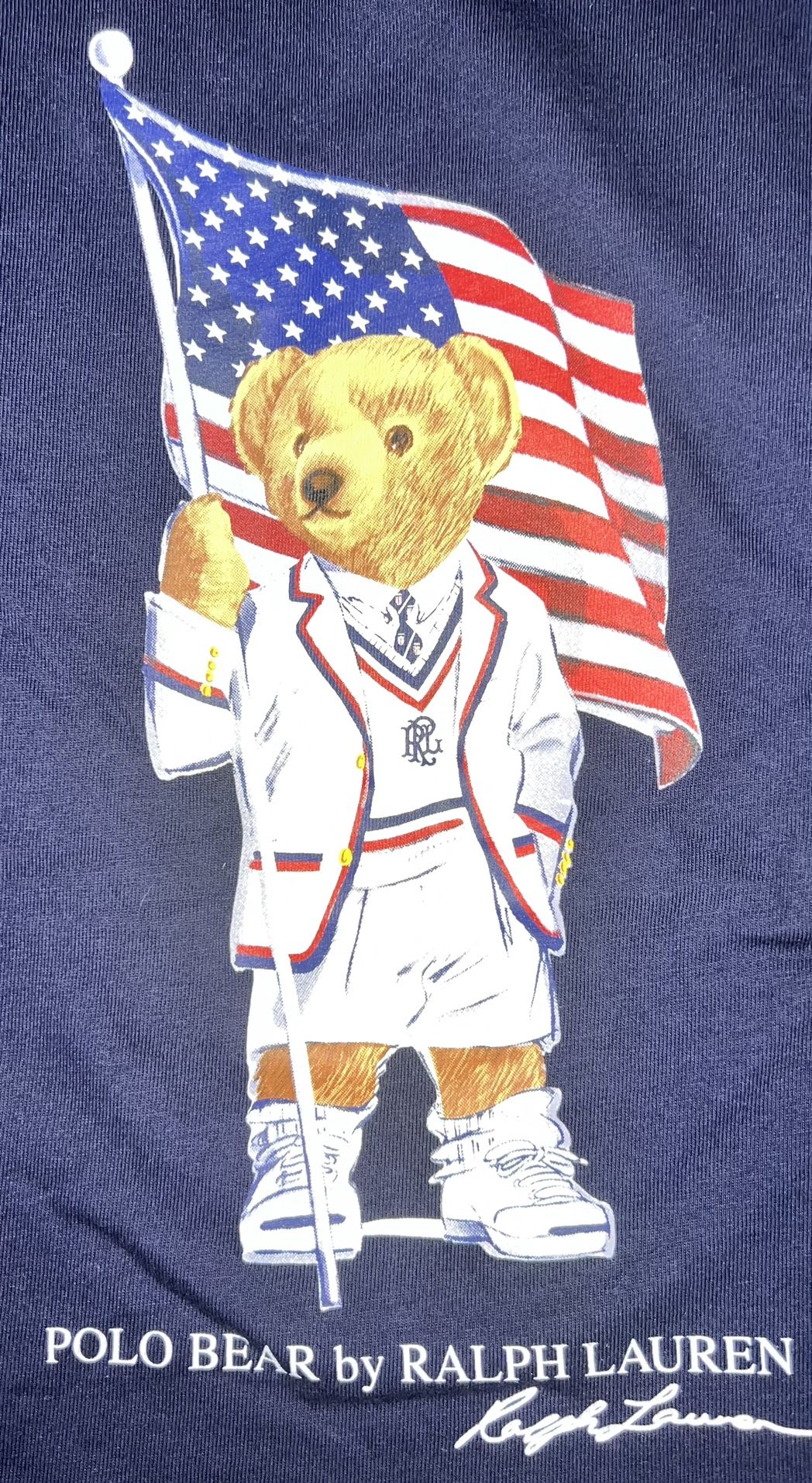 POLO RALPH LAUREN AMERICAN FLAG BEAR NAVY BLUE T-SHIRT MEN SIZE LARGE