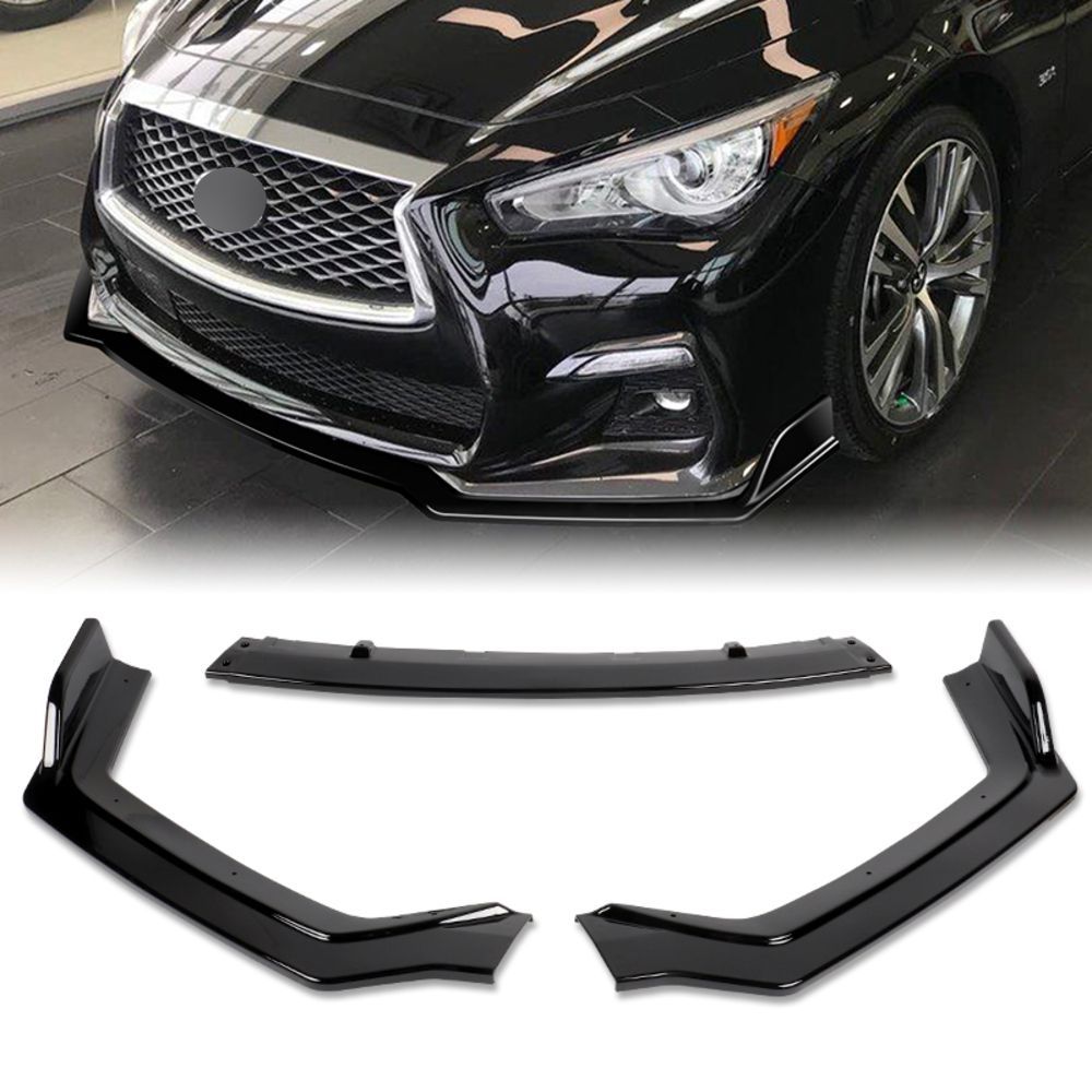 For 2018-2021 Infiniti Q50 Sport Painted Black Front Bumper Body Spoiler Lip Kit -(2-PU-511-PBK