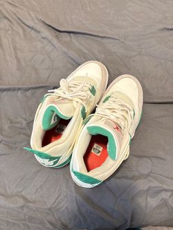 Jordan Air Jordan 4 Mid Top Lace-Up Basketball Sneakers White Green Gray