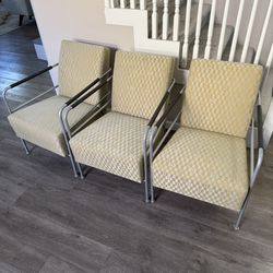 3 Cinema Easy Chairs by Gunilla Allard for Lammhults 1990s.  Fabric is in excellent condition, a few small scuffs and scratches on metal and arms  31”