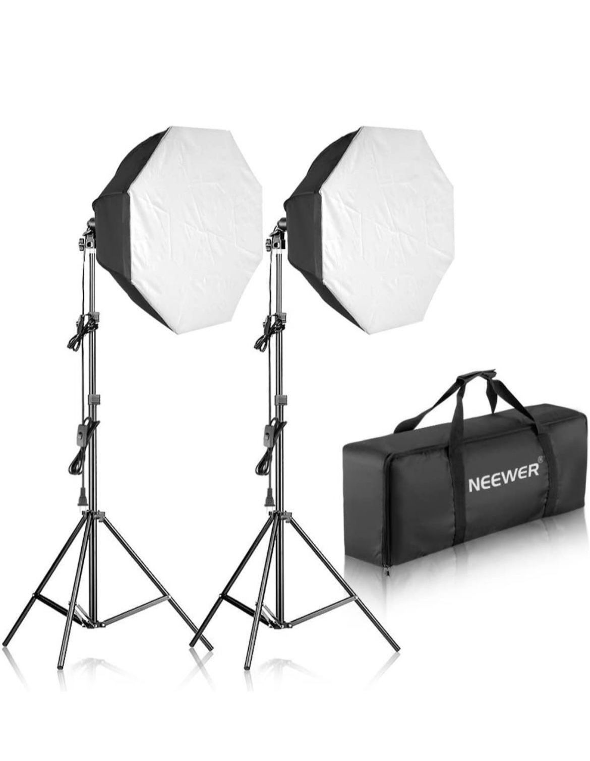 Soft box photography videography lights with powerful bulbs and hanging rod