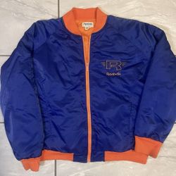 Vintage REEBOK Sport Blue Orange VARSITY BOMBER Nylon Jacket Embroidered Size L