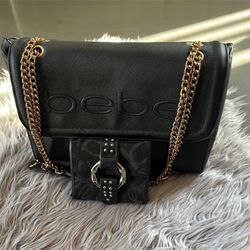 Bebe Black Shoulder Bag & Wallet