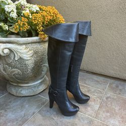 Brand New, Black Real Leather Knee- Height Boots .