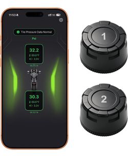 Motorcycle Bluetooth Tire Pressure Monitoring System with 2 Sensors Wireless TPMS Connect to Phone, Support iOS & Android, 6 Alert Modes, 0-95 PSI Pre