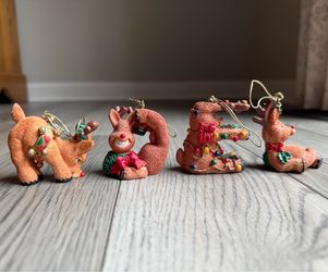Vintage "NOEL" Reindeer Resin Ornaments Set Of 4