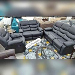 3Pcs Recliner Sofa Black