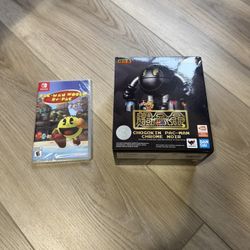 BanDai Chogokin Pac-Man Chrome Noir Exclusive Figure + Pac-Man Switch Game Bundle – $60