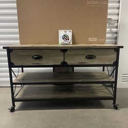 43” SAMSUNG 4K SMART UHD LED TV + TV STAND WITH STORAGE DRAWERS + BRAND NEW LED LIGHTS