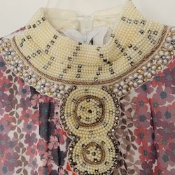 Chiffon Fabric Pearl Neck Long Suit Soft Size Small Medium 