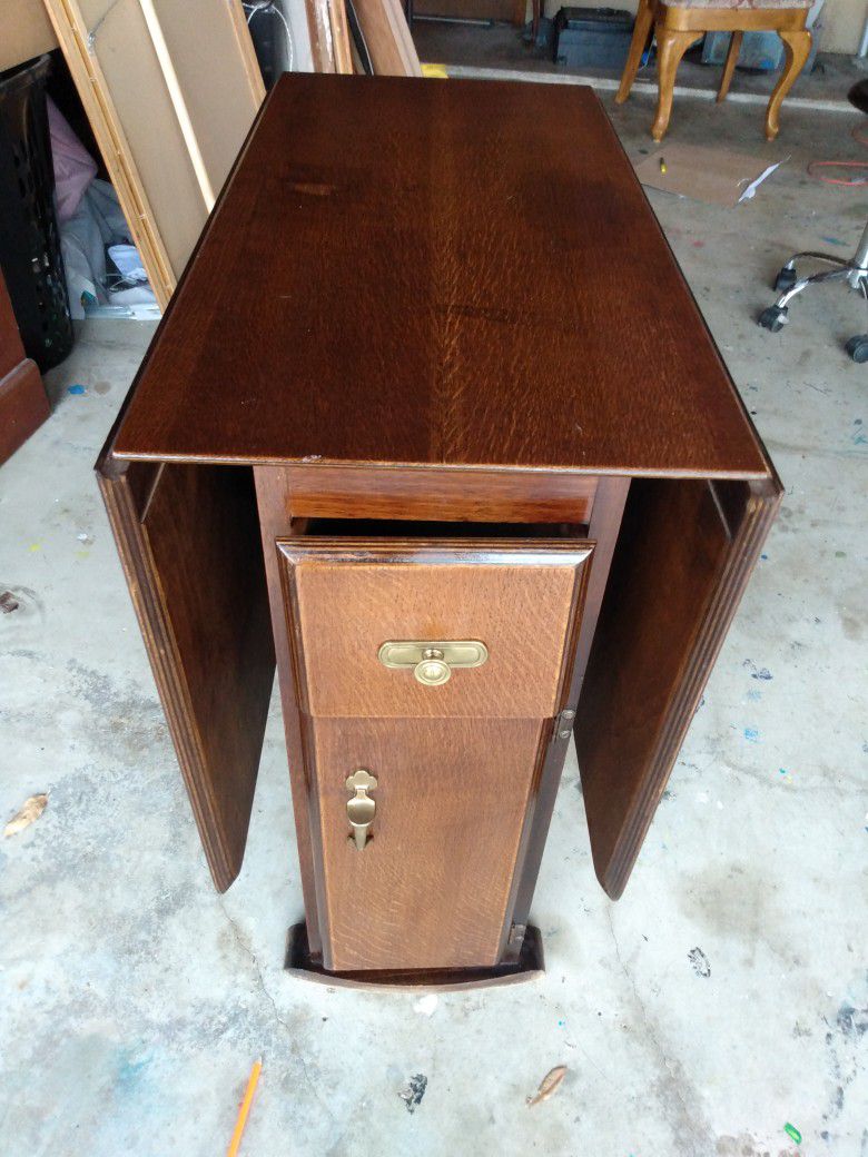 Antique Oak Double Drop Table w/storage Underneath 