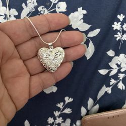 925 Sterling Silver Heart ❤️ Photo Frame Pendant Necklace 