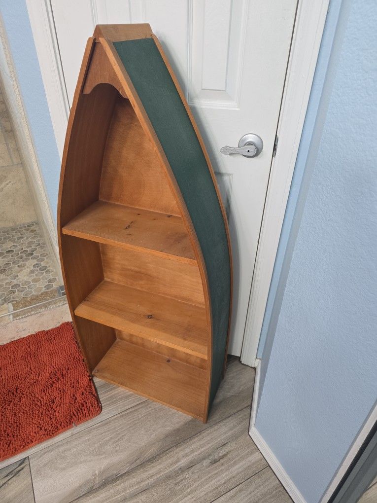 Wood Canoe Shelf Cabinet Stand Lodge Log Cabin Rustic Decor  Wooden 3 Shelves Hunter Green
