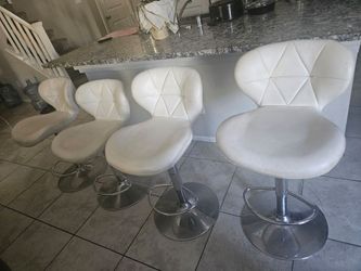 White leather adjustable bar stools 4