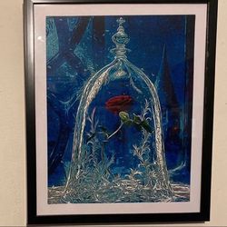 Disney’s Beauty And The Beast Rose Custom Art Piece On Black Frame
