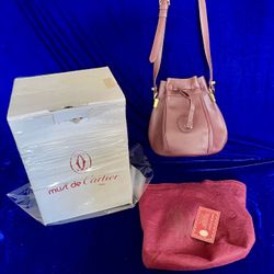 Vintage New Old Stock Cartier Shoulder Bag Burgundy Full Set