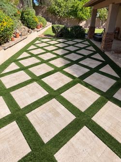 Pavers turf and Travertine