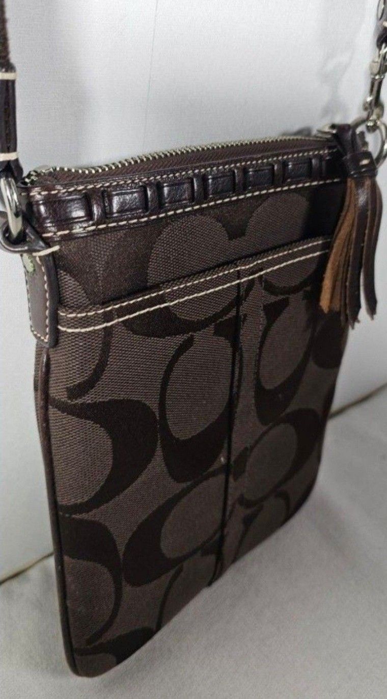 Coach Brown Signature Canvas Crossbody Swing Pack Bag