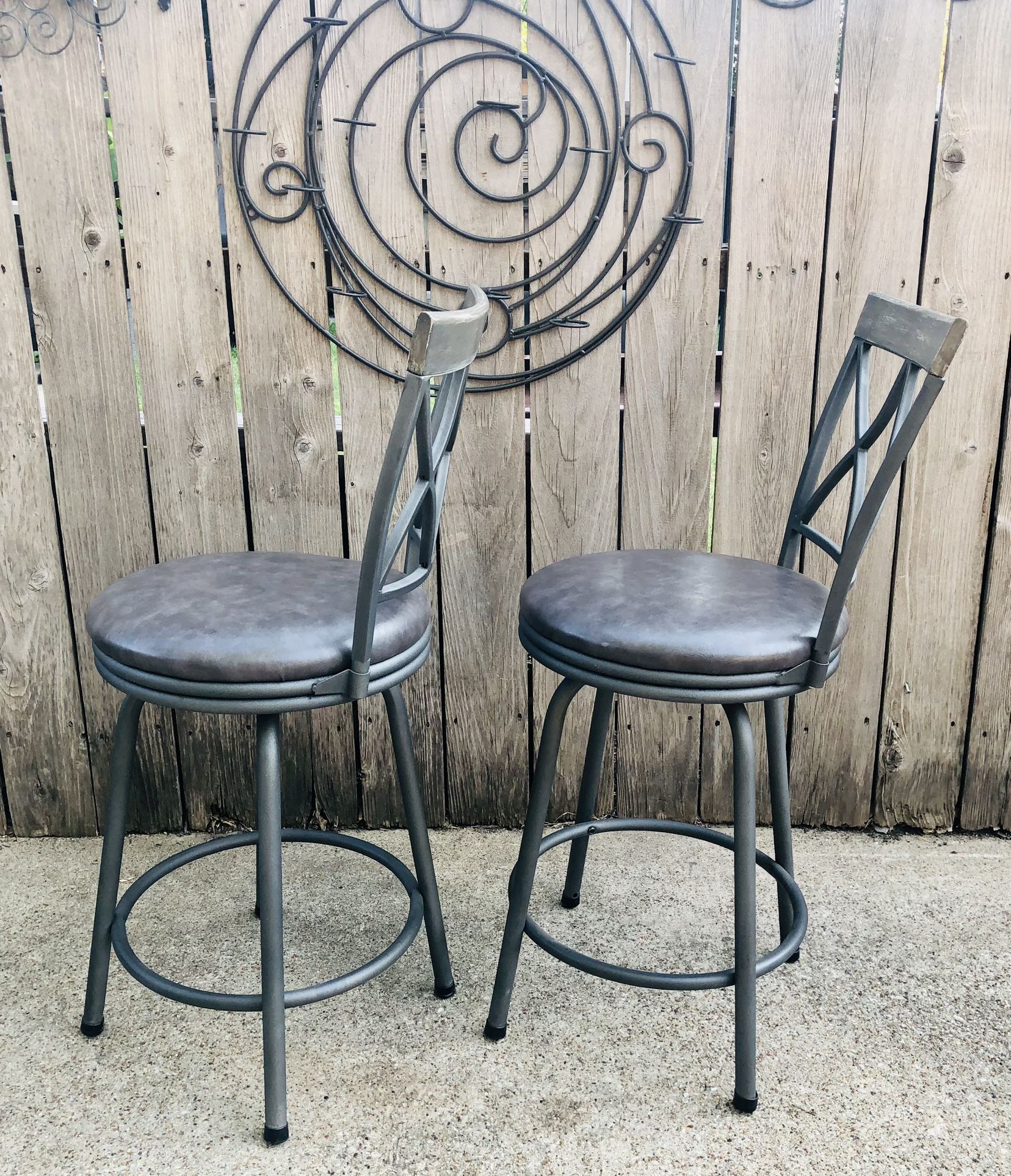 Pair of Gray Metal Short/Counter Stools