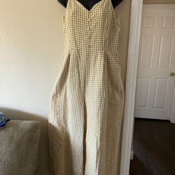 Jumsuit De Mujer Size M/L A cuadros Color Amarillo Y Blanco 