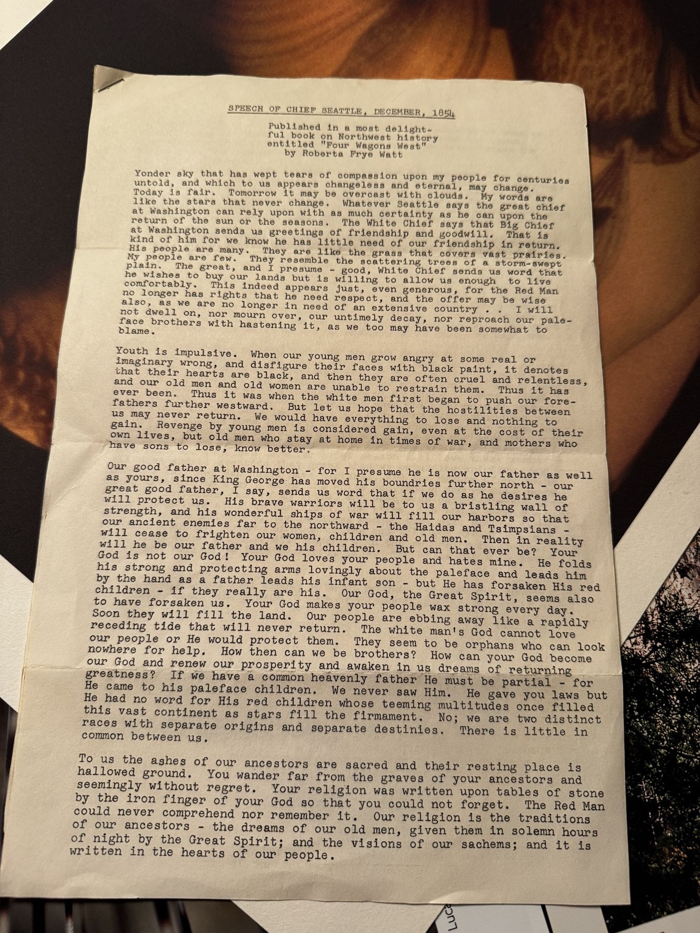 Speech By Chief Seattle