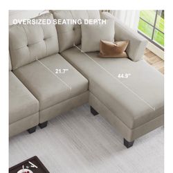 Light Gray L-shaped Velvet Sofa 