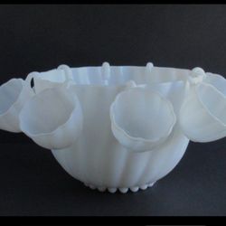 $45 Opaque Milk White Punch Bowl, Hanging Cups