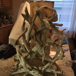 Retro Driftwood Lamp With Vintage Shade -29x35