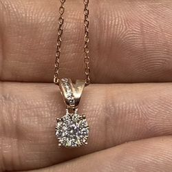 14K Rose Gold .30cttw Diamond Pendant W/Chain