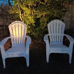 Outdoor Patio / Garden Chairs! Set Of 2 White Adirondack Industrial Resin ~
