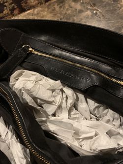 Burberry Black Leather Bridle House Check Canvas Hobo Bag