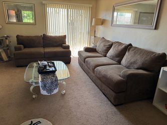 Brown Fabric Sofa and Loveseat Set