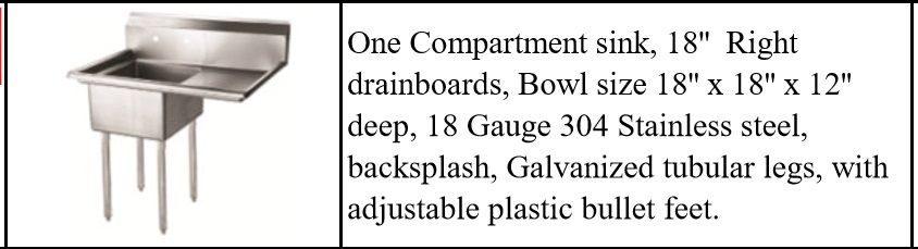 18 ins right one compartment sink NSF C1T181812-18R