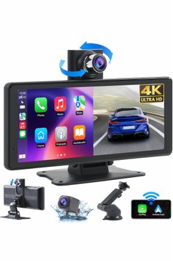 Estéreo de coche inalámbrico Carplay con pantalla de 4K, cámara de tablero portátil de 8.1" con pantalla táctil 2K y cámara de respaldo de 1080P, nave