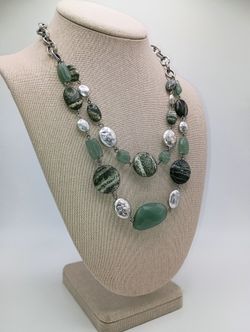 Silver Tone Green Layered Necklace Work Office Accessories Glam