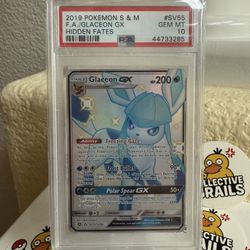 2019 POKEMON SUN & MOON HIDDEN FATES #SV55 FULL ART/GLACEON GX PSA 10