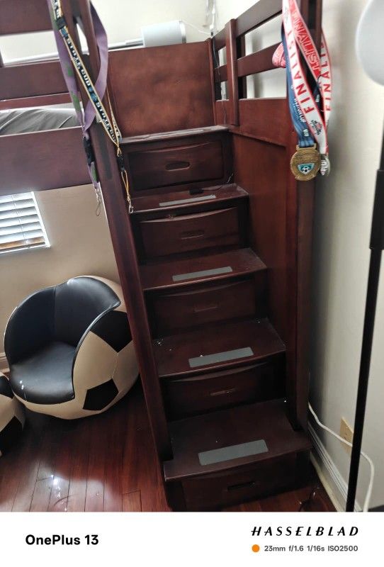 Premium Bunk Bed with Storage Staircase, Attached Dresser, and Desk