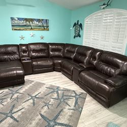 Real Leather Power Sectional Couch 