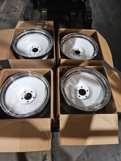 Set of four chrome white rat rod us wheel Steelies 2 18x8 2 18x10 hot rod rims 5x5 truck wheels