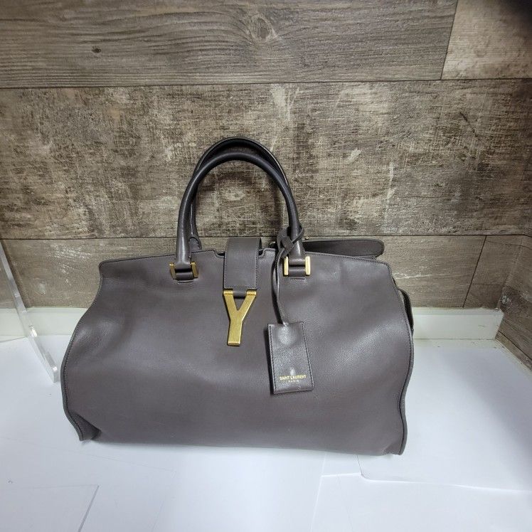 Yves Saint Laurent Dark Grey Leather Medium Cabas ChYc Bag