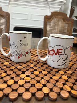 Two porcelain Lenox peanuts snoopy love mugs