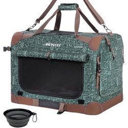 Extra Large Travel Soft Sided Pet Carrier - 24” x 16.5” x 16” - Green w/Brown