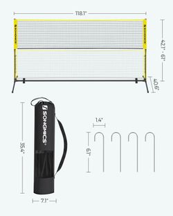SONGMICS 10ft Portable Adjustable Height Net Badminton Tennis Beach Volleyball - Yellow