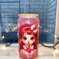 Strawberry Shortcake Girl Snow Globe Cup - Strawberry Shortcake Cup - Snow Globe Cup - Strawberries Cup 