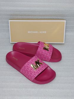 Michael Kors Designer Sandals Slides. Authentic. New In Box. Pink Gold. Size 9 women's shoes. Beautiful summer pool sandals