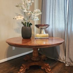 Solid Oak 50" Round Vintage Dining Table